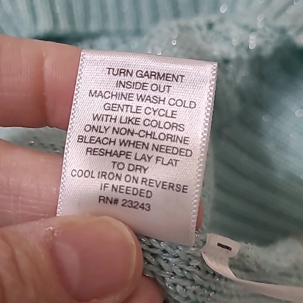 New York & Company Aqua Cowl Neck Sweater with Silver Threading size Large